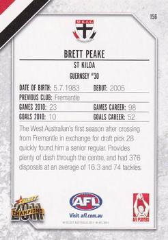 2011 Select AFL Champions #156 Brett Peake Back